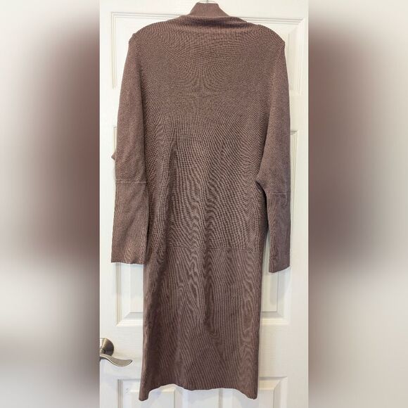 Anna Cai Brown Midi knit sweater Dress turtle neck cozy Dolman Sleeves size L - Picture 7 of 8